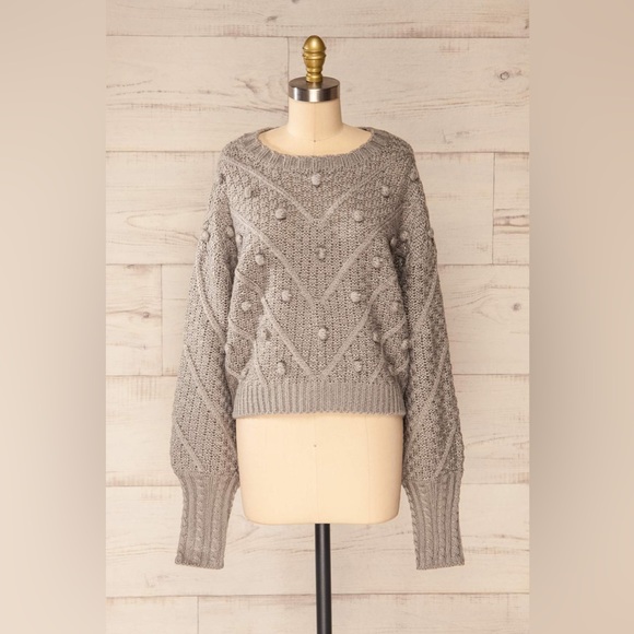 Grey Pompom Sweater - Picture 1 of 2